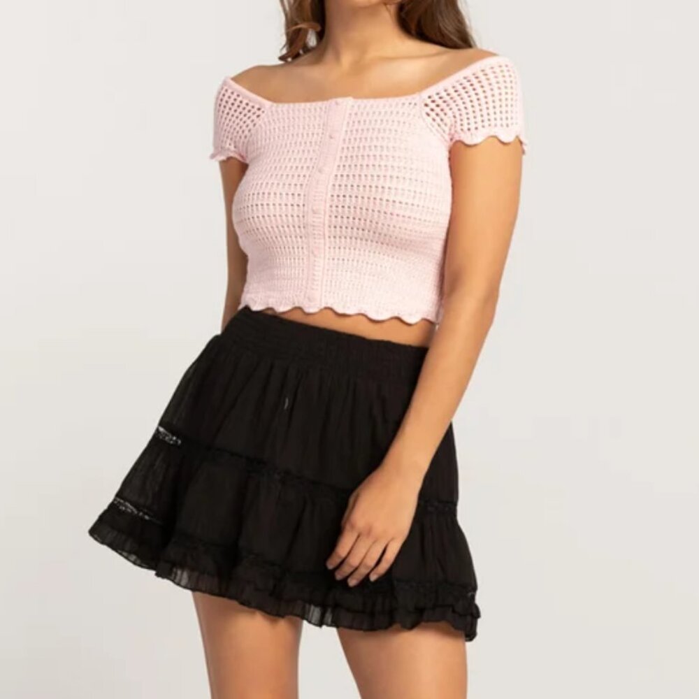 Open Knit Button-Front Top by Tillys
